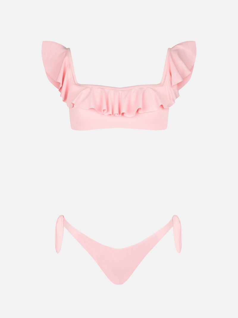 Top bikini rosa con spalle scoperte