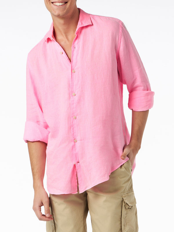 Man water color fluo pink linen Pamplona shirt