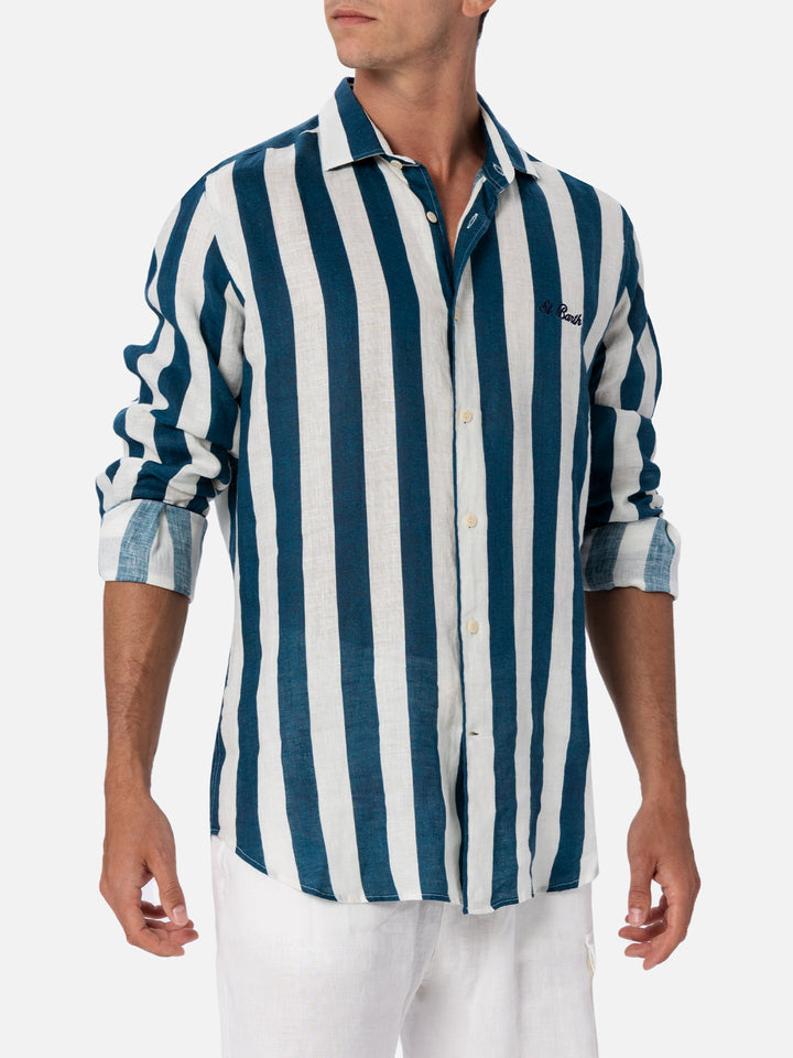 Camicia Pamplona in lino rigato blu navy