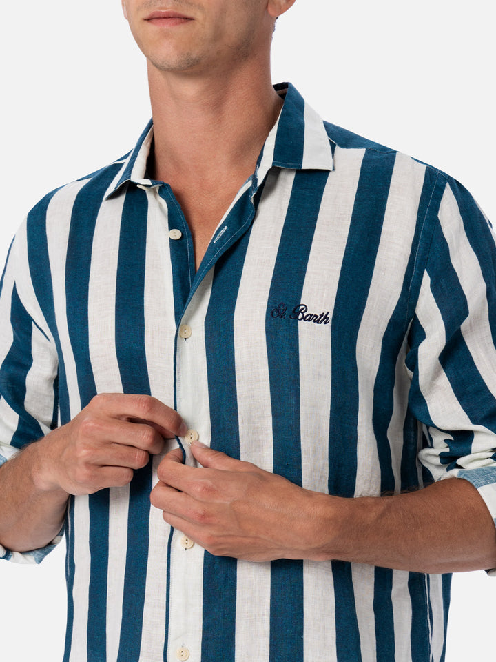 Camicia Pamplona in lino rigato blu navy
