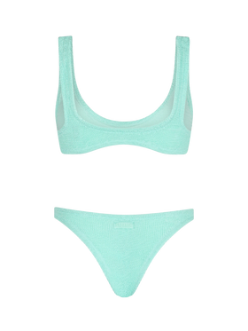 Woman sage green tiny crinkle bikini Pamy Naomi