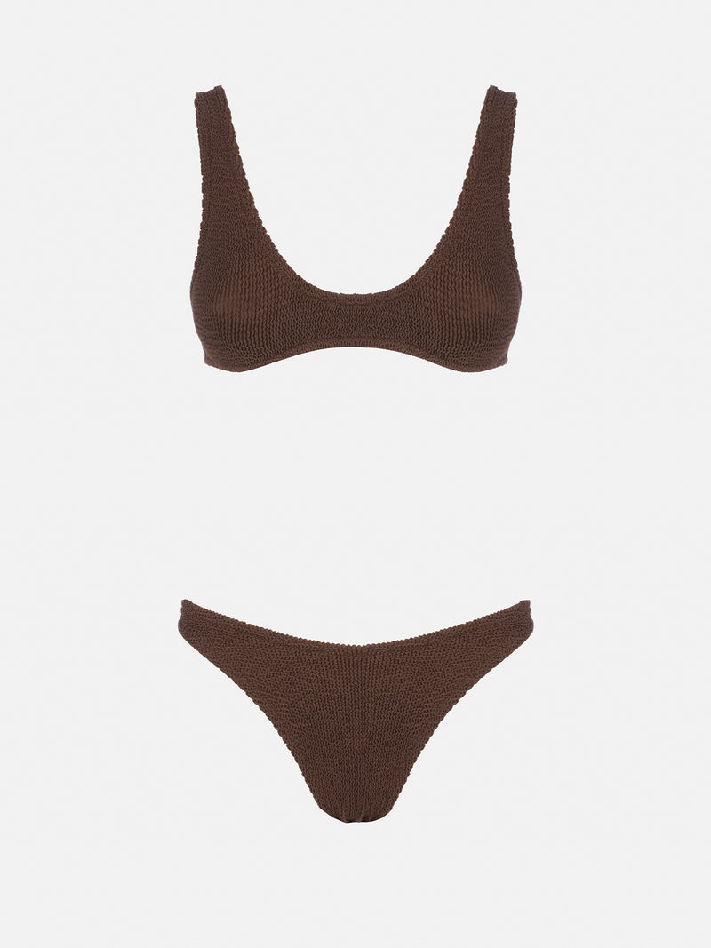 Bikini da donna a bralette marrone crinkle Pamy Elise