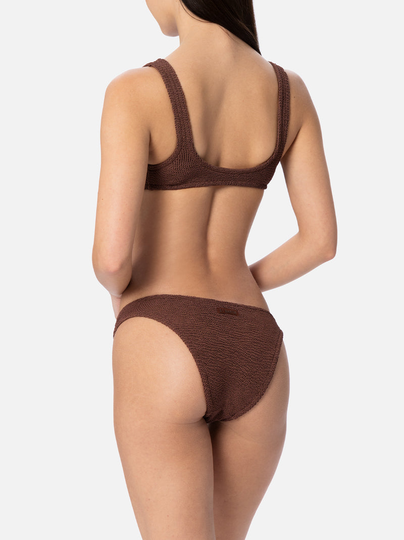 Woman brown tiny crinkle bralette bikini Pamy Elise