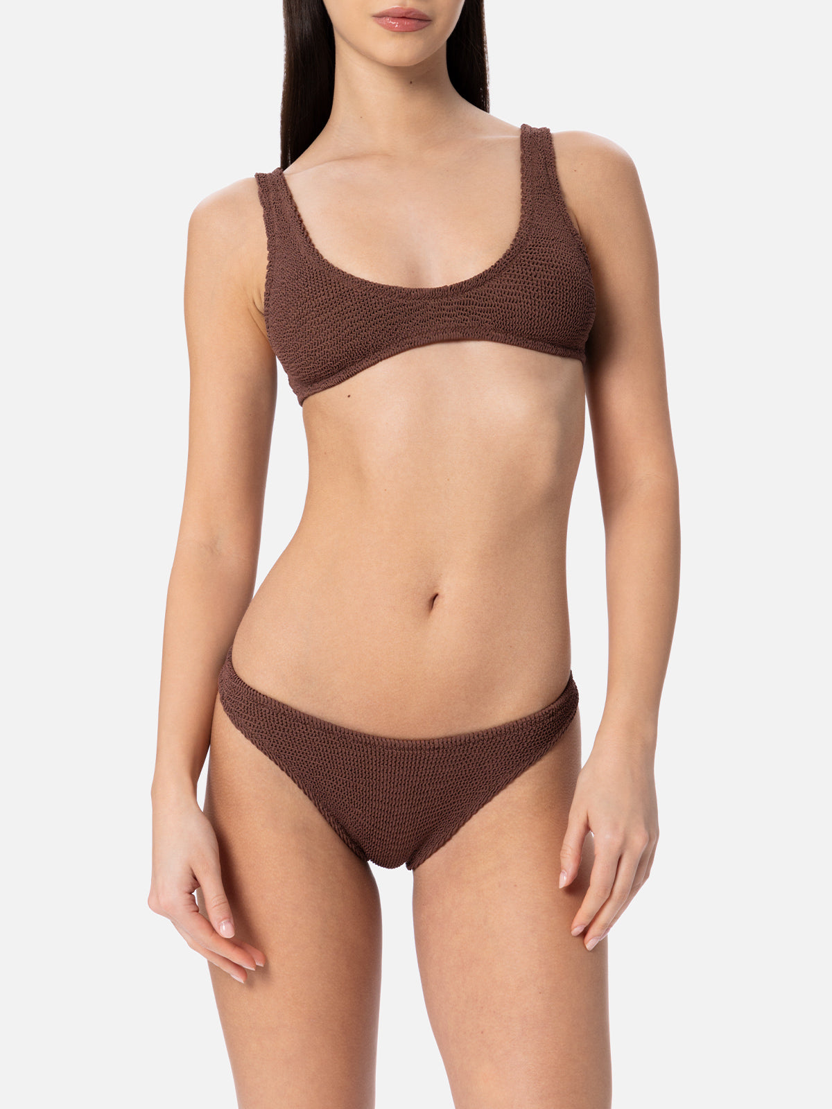 Woman brown crinkle bralette bikini Pamy Naomi