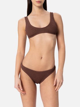 Woman brown crinkle bralette bikini Pamy Naomi