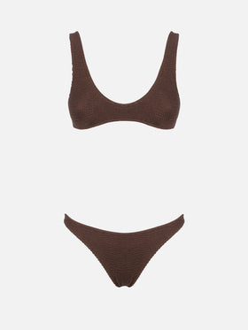 Woman brown crinkle bralette bikini Pamy Naomi