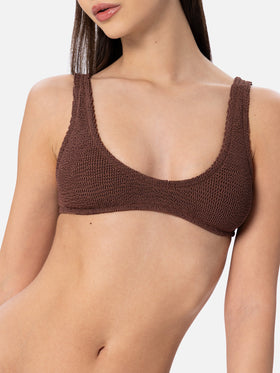 Woman brown crinkle bralette bikini Pamy Naomi