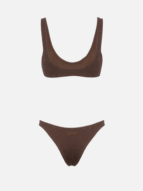 Woman brown crinkle bralette bikini Pamy Naomi