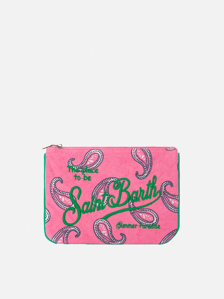 Parisienne paisley terry pochette with Saint Barth embroidery