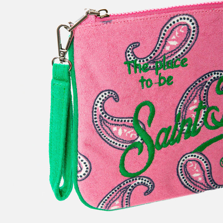 Parisienne paisley terry pochette with Saint Barth embroidery