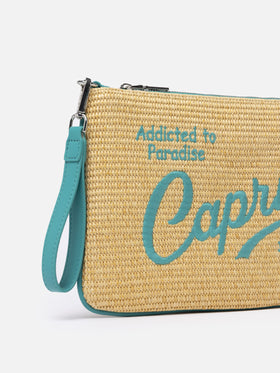 Parisienne Straw pouch bag with Capri embroidery