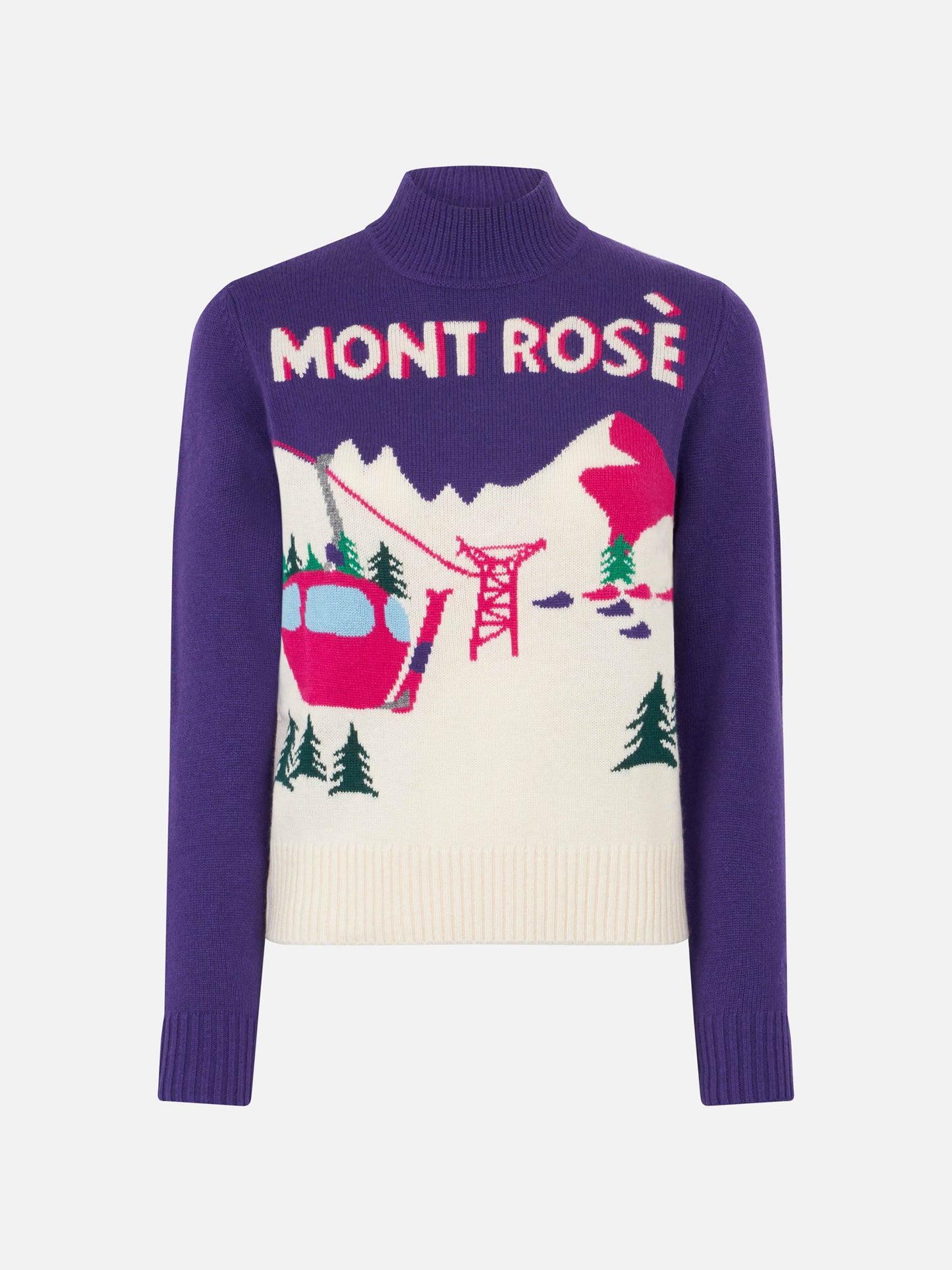 Damen-Rundhalspullover New Queen mit Mont Rosè-Postkarten-Jacquard