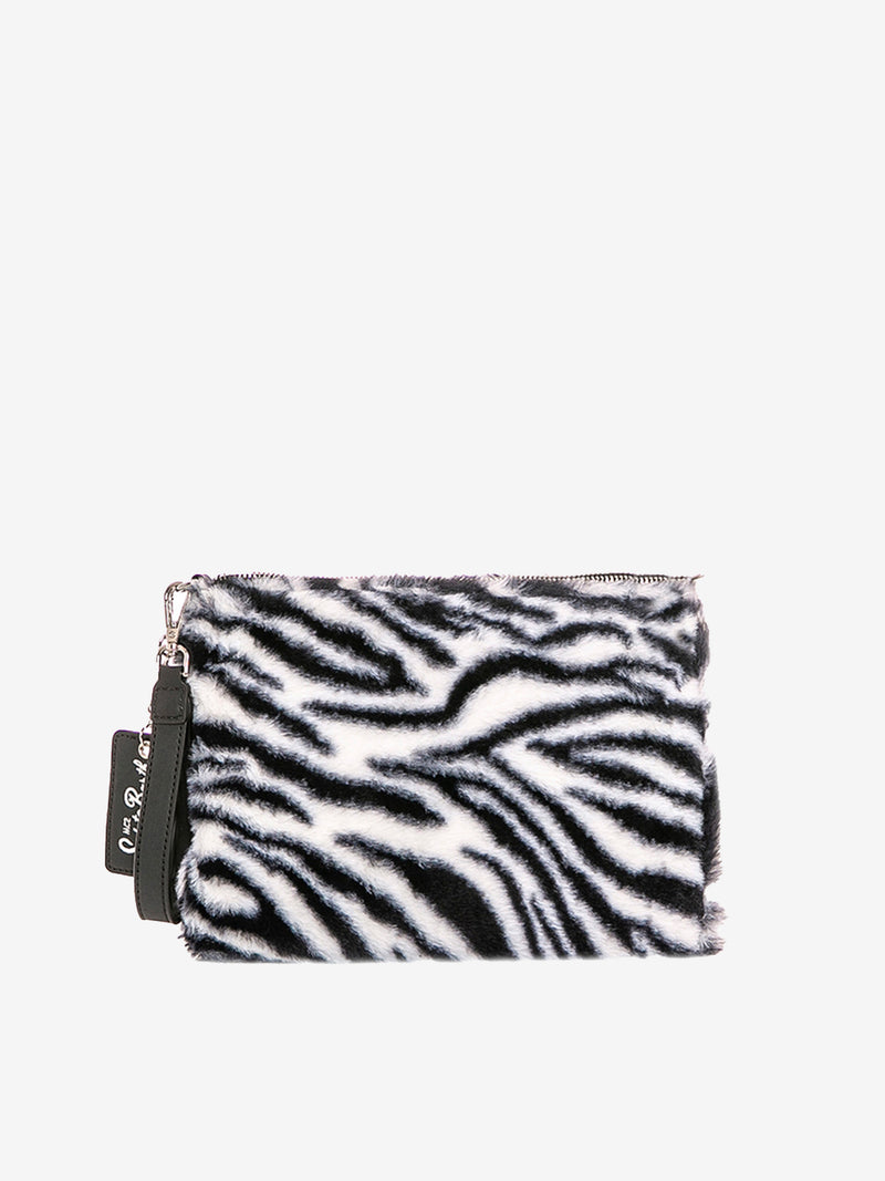 Parisienne furry cross-body pouch bag with zebra print