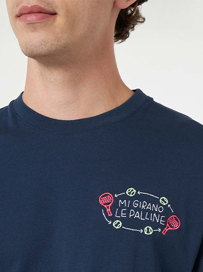 T-shirt classica da uomo in jersey di cotone Portofino con ricamo Mi girano le palline | EDIZIONE SPECIALE INSULTI LUMINOSI