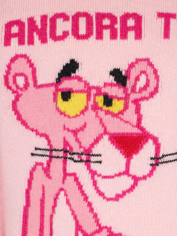 Girl crewneck pink sweater with Pink Panther Ancora Tu? Print | THE PINK PANTHER SPECIAL EDITION