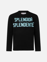 Girl crewneck black sweater with Splendida Splendente rhinestones print | NIKI DJ SPECIAL EDITION