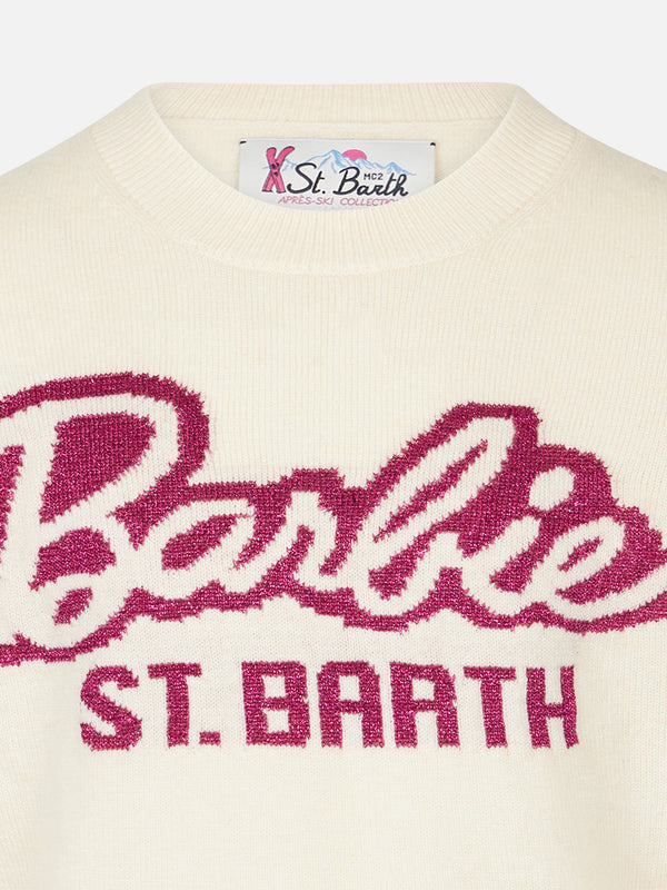 Girl crewneck white sweater with Barbie jacquard | BARBIE SPECIAL EDITION