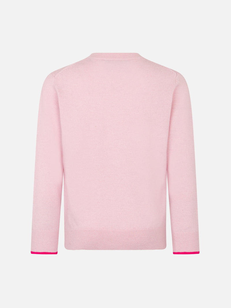 Girl crewneck pink sweater with Barbie print | BARBIE SPECIAL EDITION