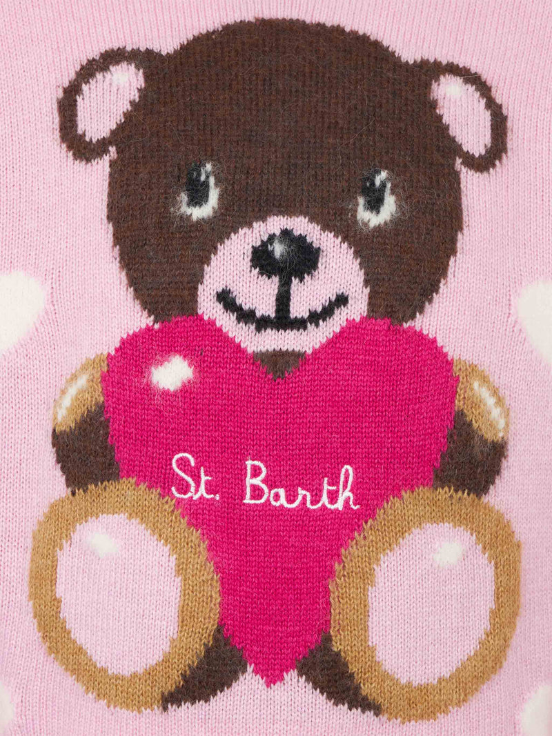 Maglia da bambina girocollo con ricamo orsetto