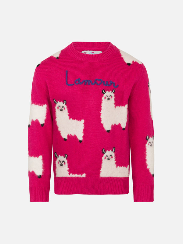 Girl crewneck sweater with L'Am<3ur embroidery