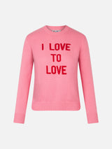 Maglia da donna girocollo rosa stampa I love to Love | EDIZIONE SPECIALE DI NIKI DJ