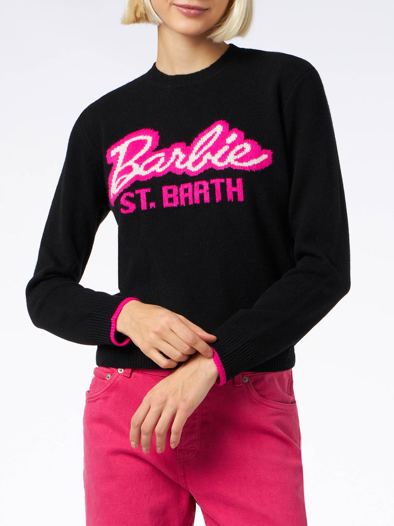 Woman crewneck black sweater with Barbie print | BARBIE SPECIAL EDITION