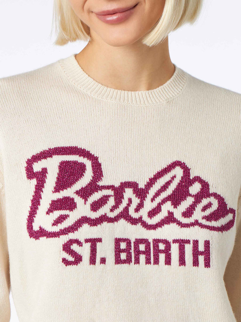 Woman crewneck white sweater with Barbie print | BARBIE SPECIAL EDITION