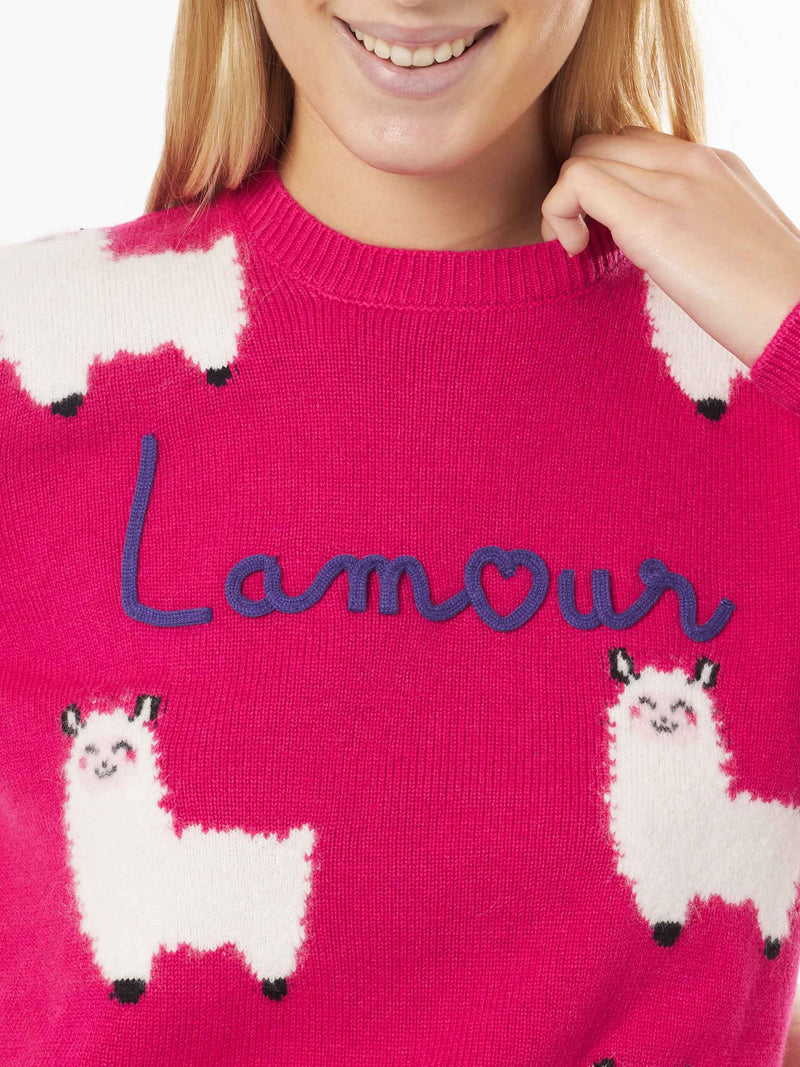 Woman crewneck sweater with L'Am<3ur embroidery