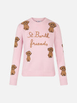 Woman crewneck sweater with St. Barth Friend embroidery