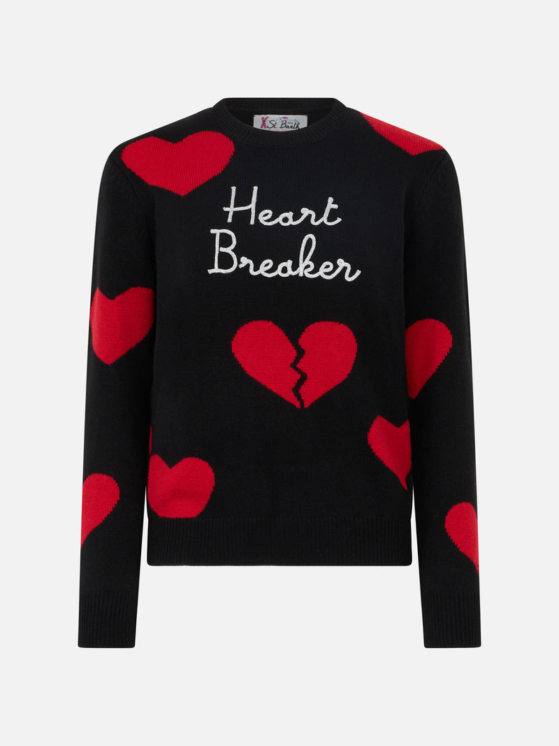 Woman crewneck sweater with Heart Breaker embroidery