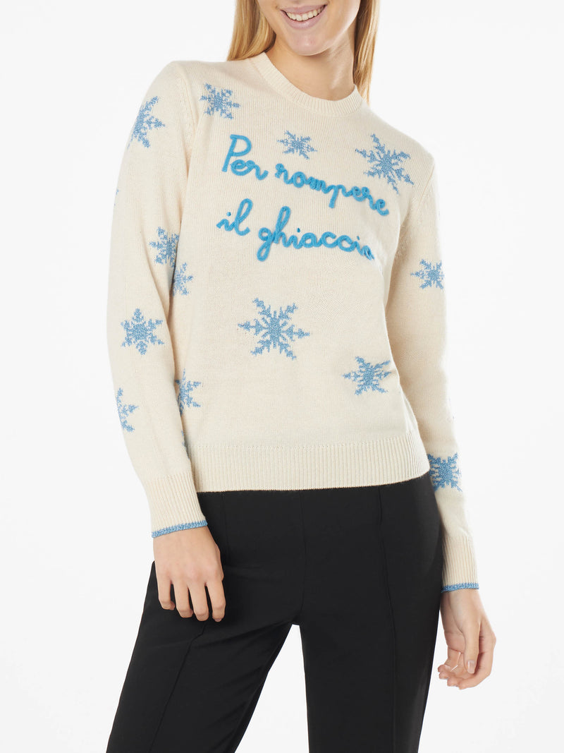 Woman crewneck sweater with Per Rompere il Ghiaccio embroidery