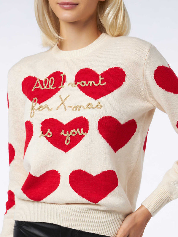 Damenpullover mit Rundhalsausschnitt und „All I Want for Xmas is You“-Stickerei