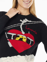 Woman crewneck black sweater with Lovovia embroidery