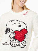 Woman crewneck black sweater with Snoopy and Woodstock print ad rhinestones heart | SNOOPY PEANUTS™ SPECIAL EDITION