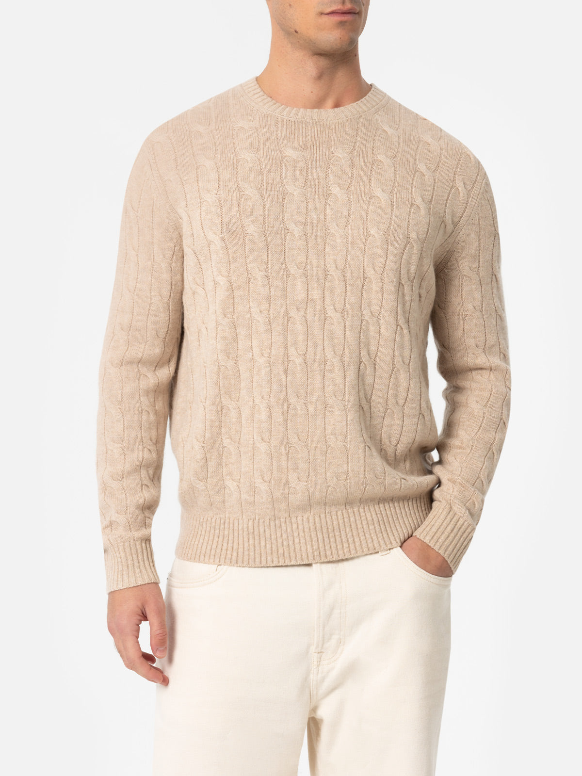 Man beige cable-knit cashmere blend sweater Regent - MC2 Saint Barth