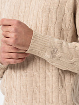 Man beige cable-knit cashmere blend sweater Regent