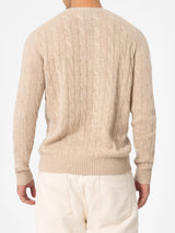 Man beige cable-knit cashmere blend sweater Regent