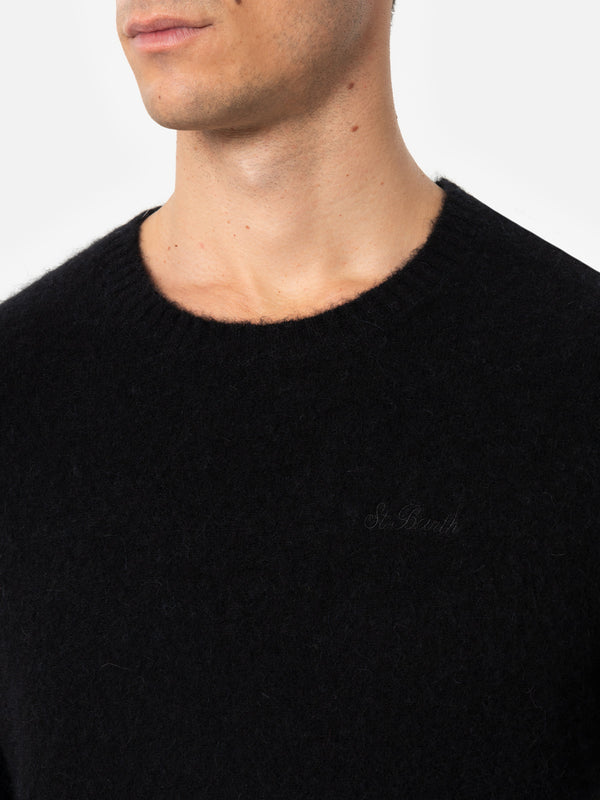 Man black crewneck stretch sweater Regent