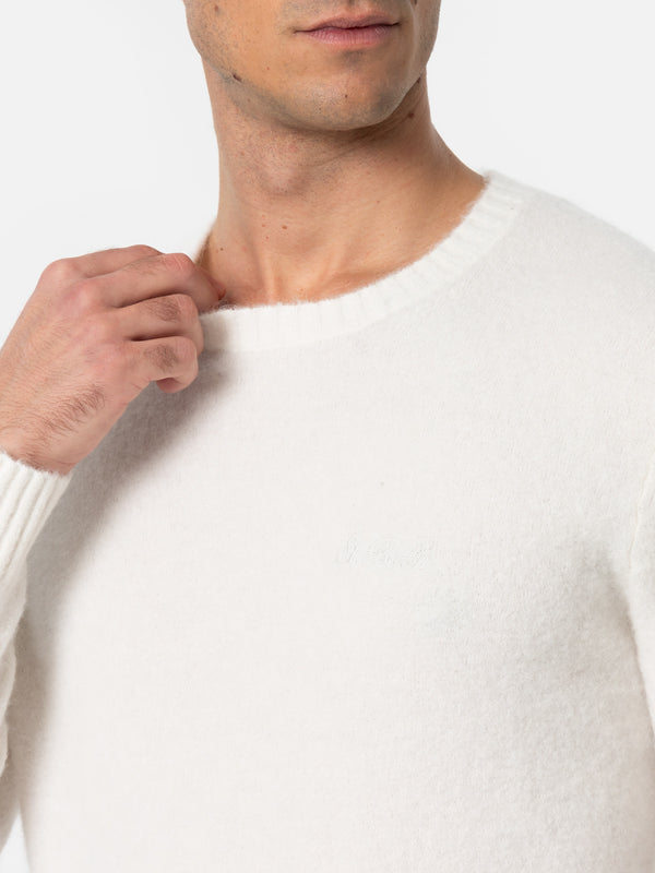 Weißer Rundhals-Stretchpullover für Herren Regent