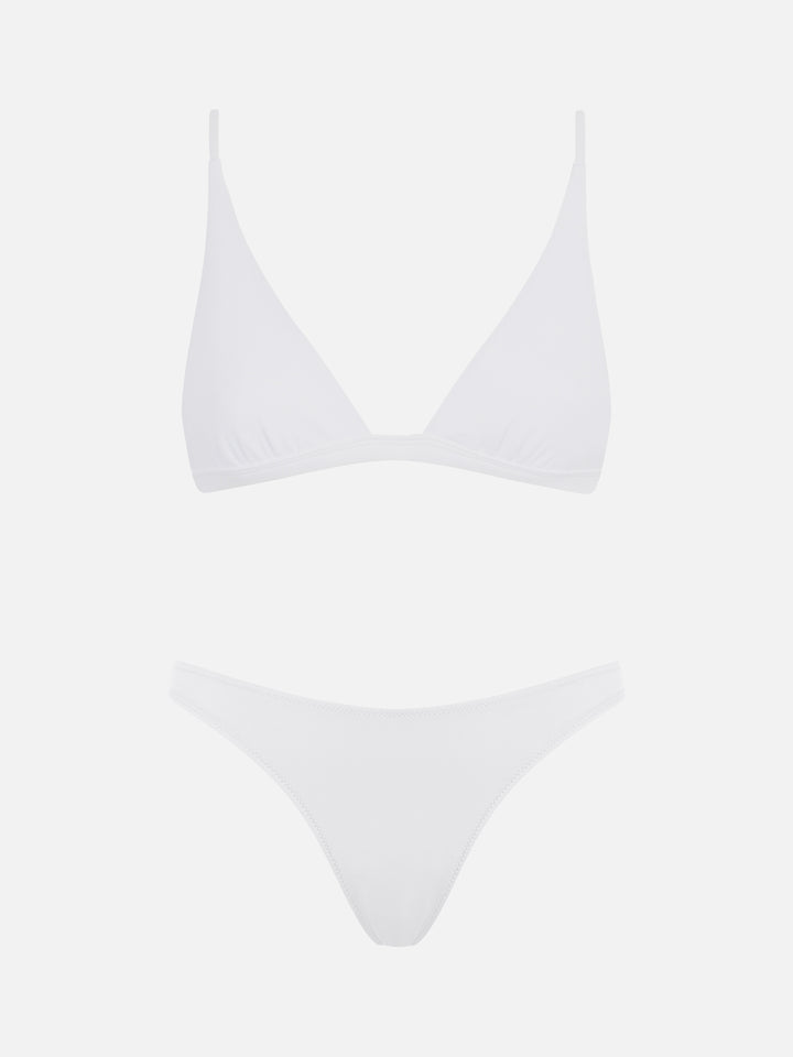 Woman white triangle bikini