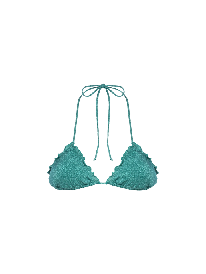 Klassisches Triangel-Strandoberteil aus türkisfarbenem Lurex für Damen, Schütze