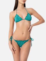 Bikini da donna classico a triangolo verde acqua lurex Sagittarius Miami