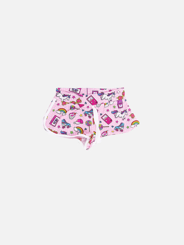 Mädchen-Strandshorts mit Patch-Print aus den 90er-Jahren