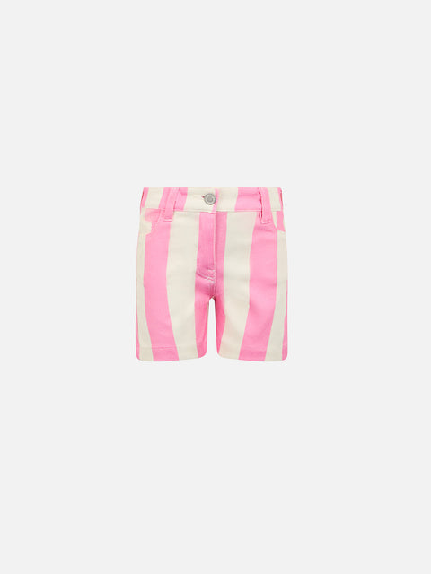 Girl pink striped print denim bermuda Cancun - MC2 Saint Barth