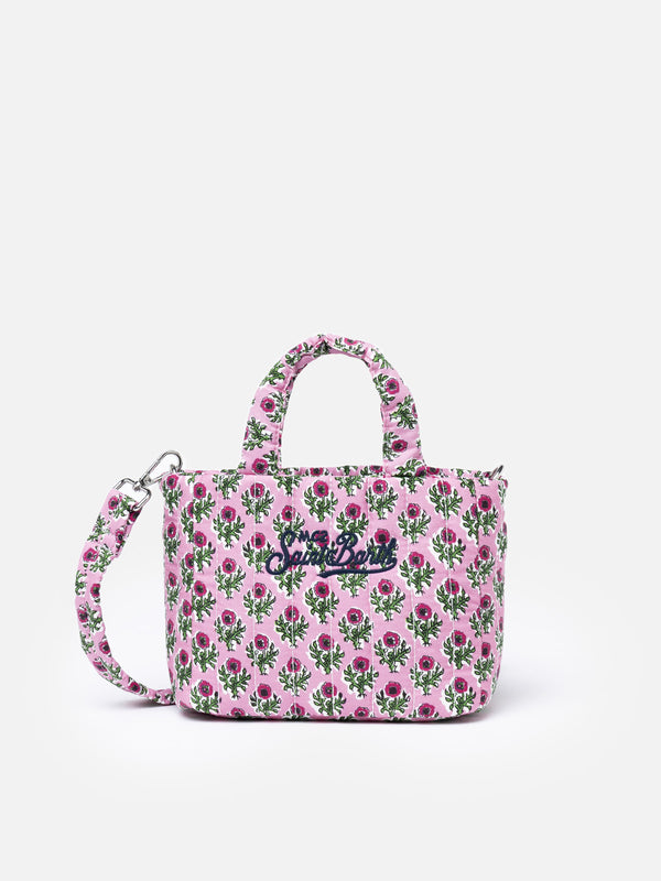 Borsa Soft Tote Mini trapuntata a fiori rosa