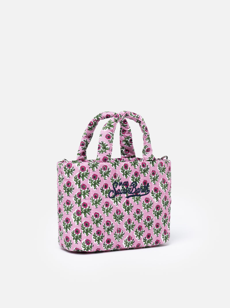 Gesteppte Soft Tote Mini-Tasche mit rosa Blumenmuster