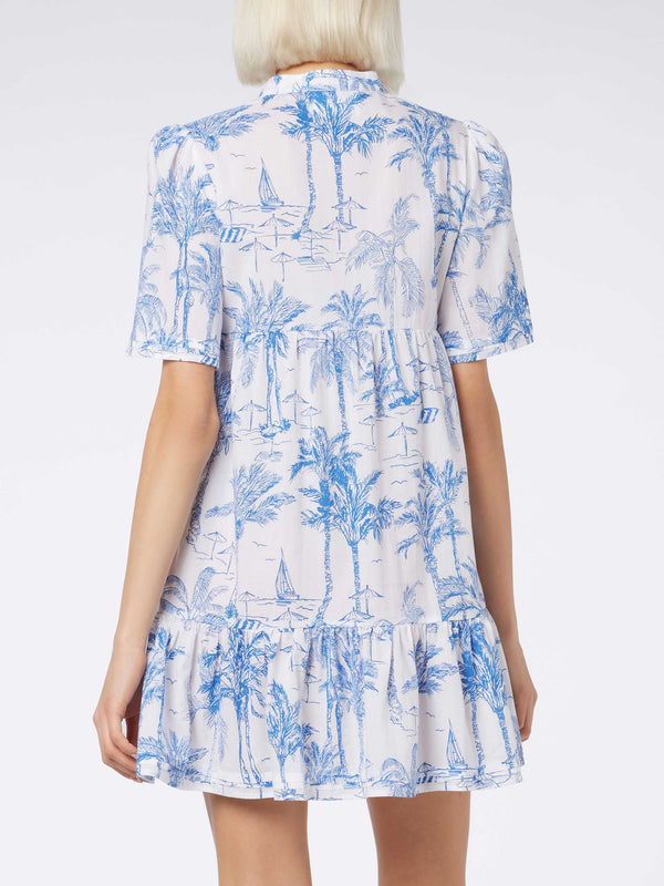 Woman cotton voile short dress Siara with toile de jouy print