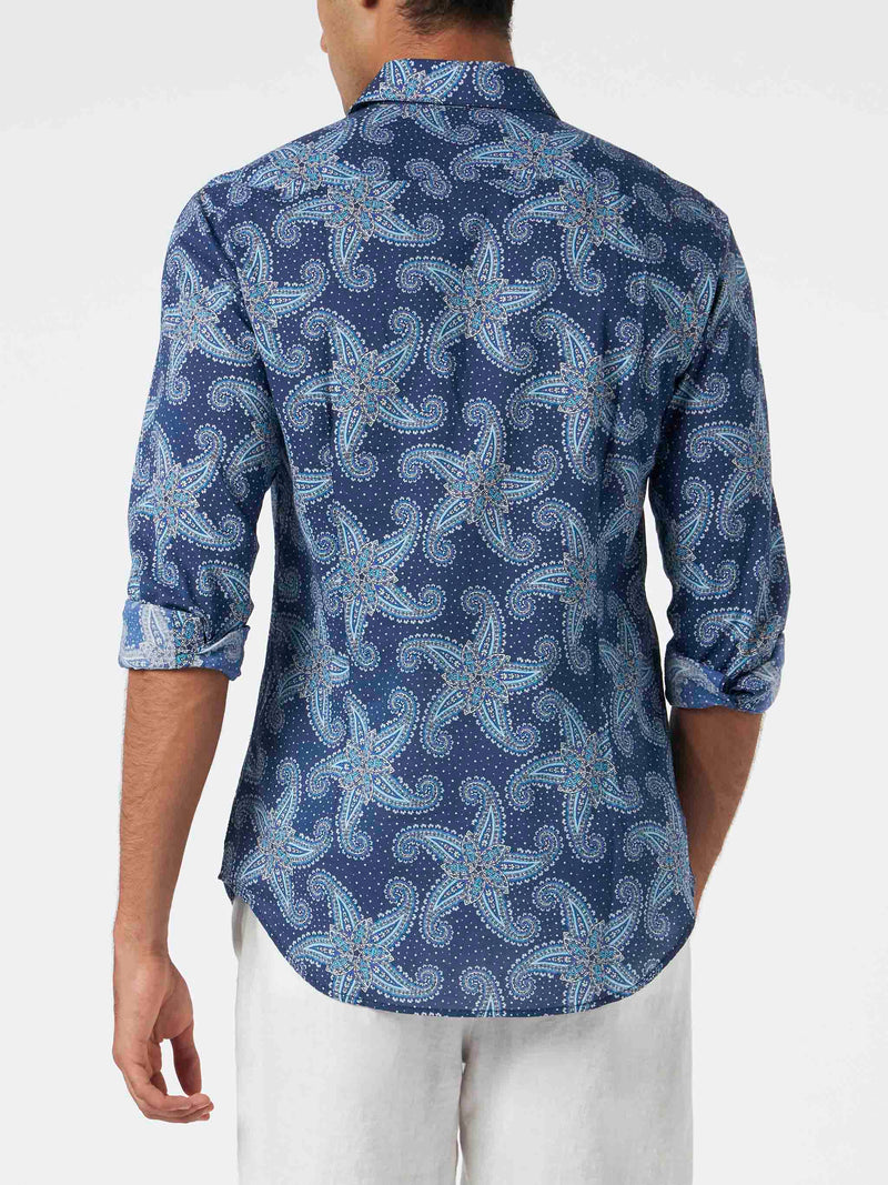 Camicia da uomo Sikelia in mussola di cotone con stampa stelle paisley