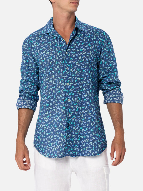 Man muslin cotton shirt Sikelia with crabs print