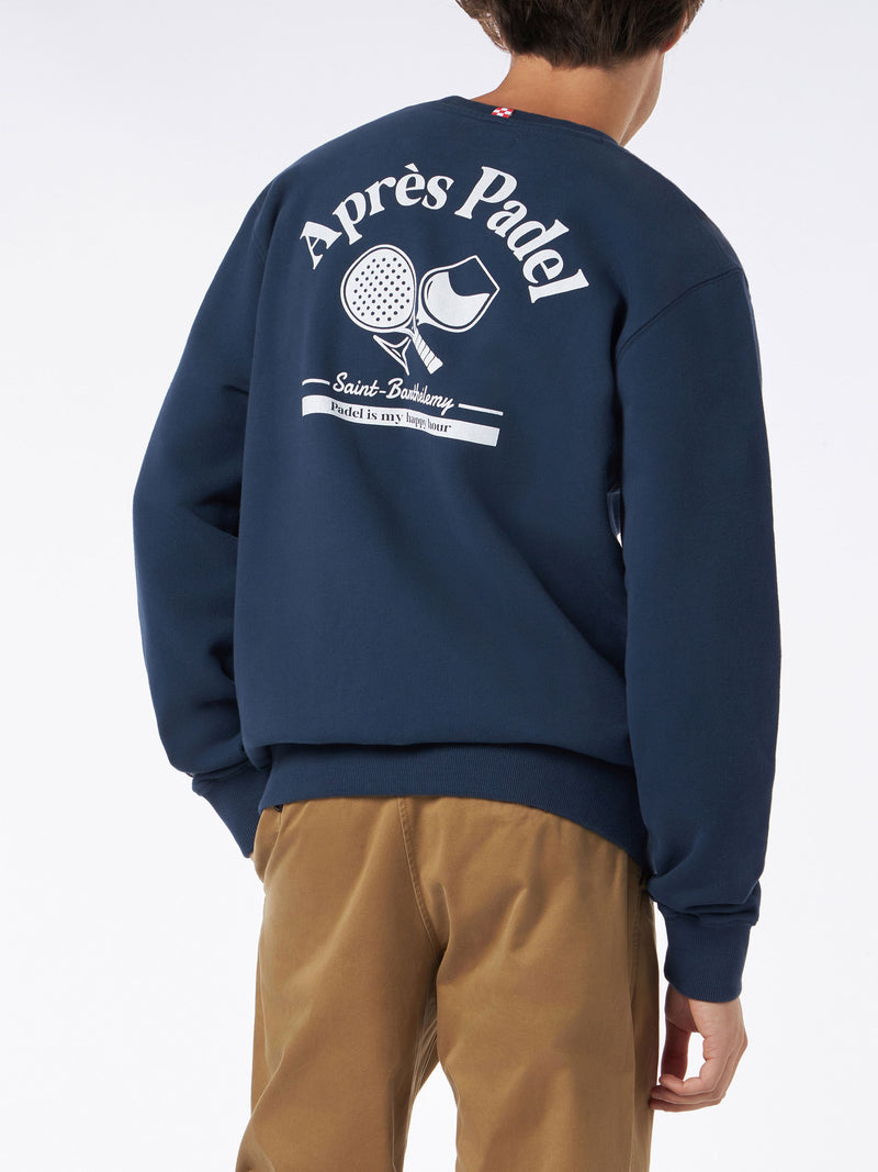 Man crewneck blue sweatshirt with Après Padel print